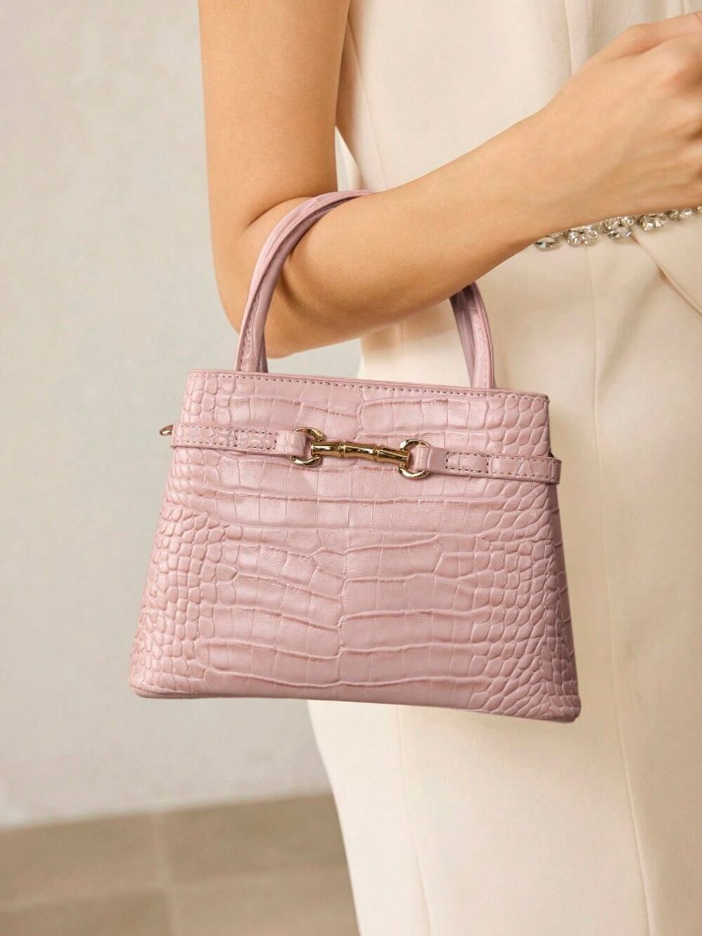 Pink Alligator Pattern Women's Premium Handbag